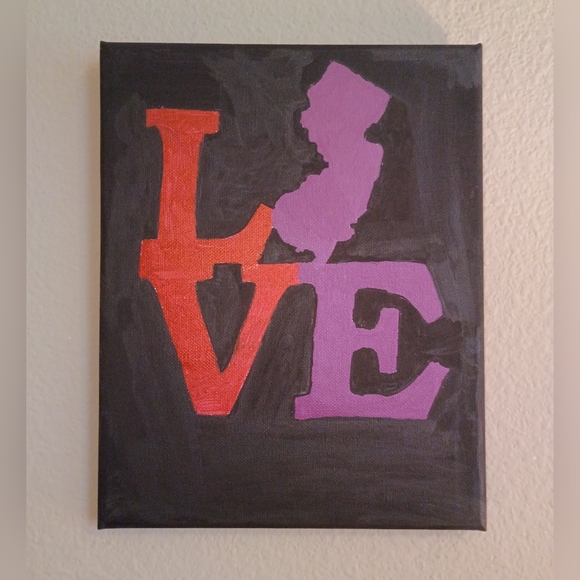 Handmade Other - New Jersey State Painting On Stretched Canvas Acrylic Painting Signed 8x10"